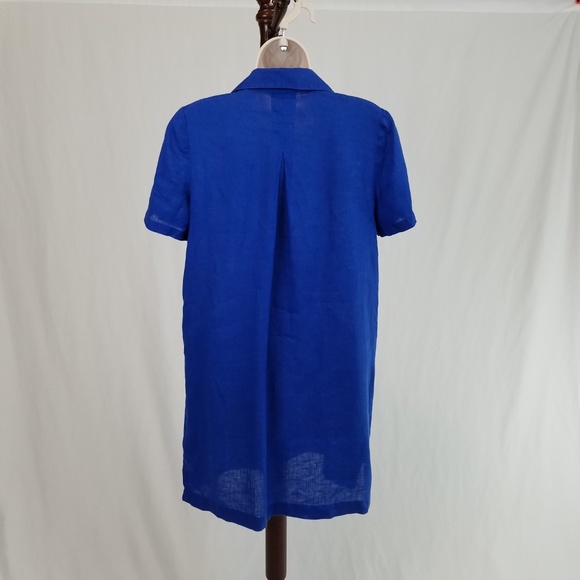 Anthropologie dress linen lace-up cobalt blue 8 - Picture 2 of 5